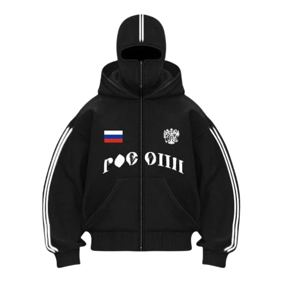 Y2K Russian HipHop Balaclava Zipper Black