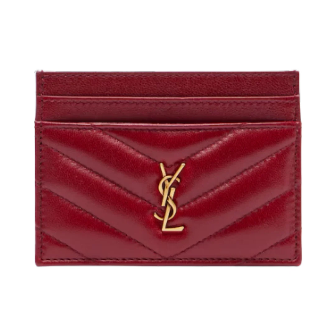 YSL Leather Cardholder Vine Red
