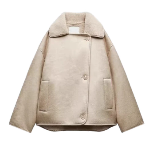 Zara Lump Leather Jacket Beige